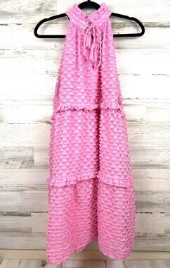 THML Womens L Pink Priscilla Halter Mini Dress Bubble Texture Tiered Boho